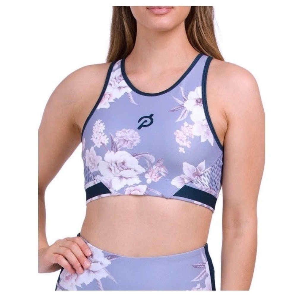 Peloton x WITH Wild‎ Flower High Neck Mesh Racerback Bra XS Purple Floral NWT